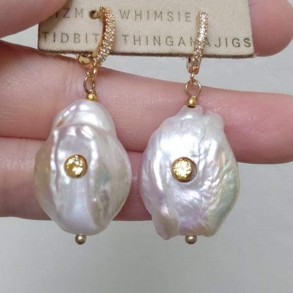 Anthropologie Paved Pearl CZ Earrings November NWT - Picture 6 of 11